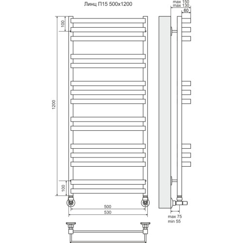 Полотенцесушитель “Terminus” Линц П15 500х1200 Хром